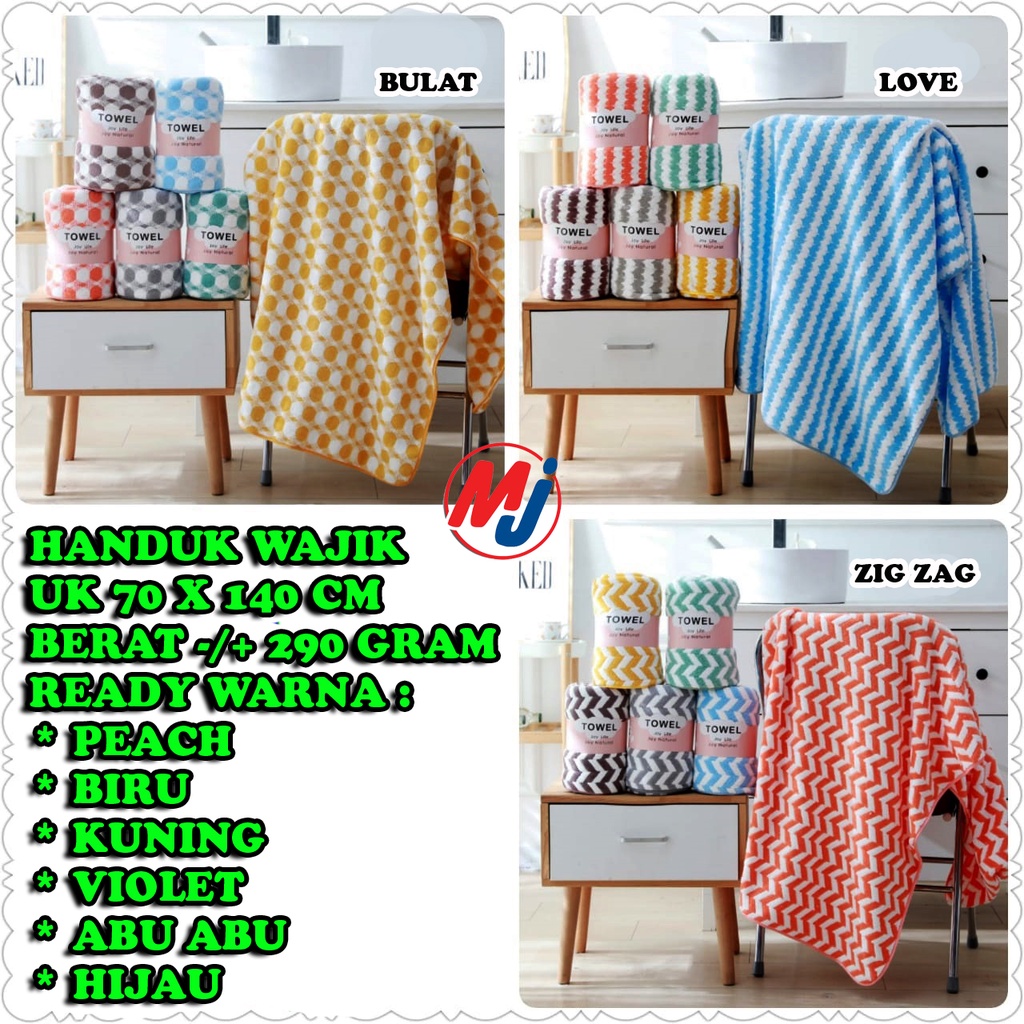 Handuk Mandi Handuk Wajik handuk Microfiber zigzag polkadot wajik love ukuran dewasa 70 x 140cm