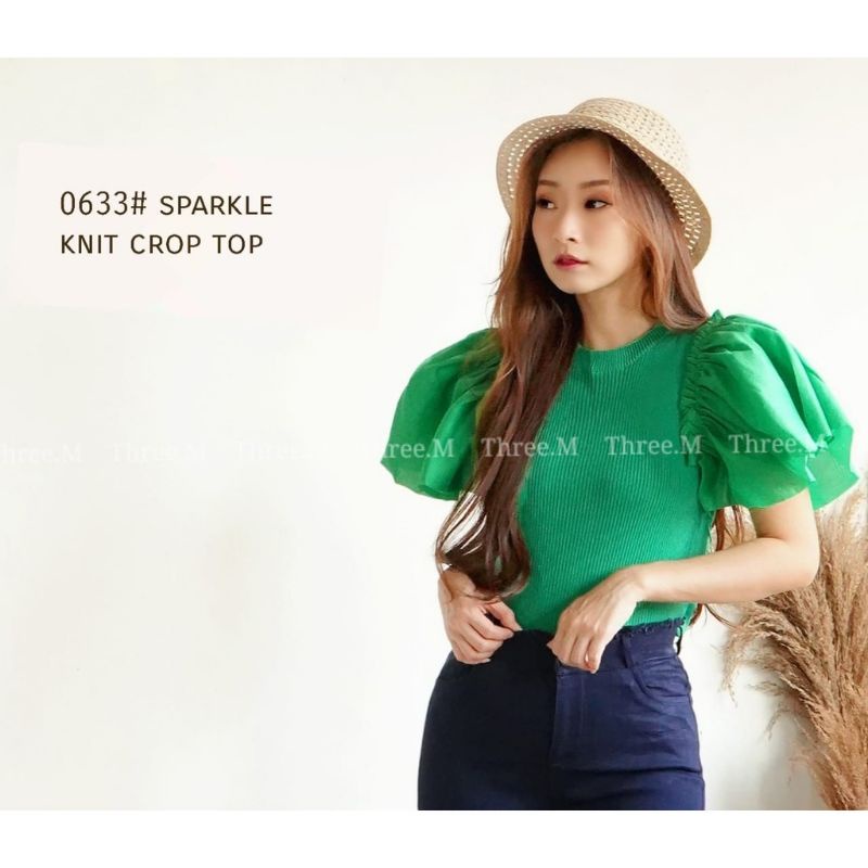 MDLV ~ 0633 Pdk Sparkle Top Knit Sparkle Top Atasan Rajut Combi Organza Blouse Rajut Blouse Import Blouse Rajut Best Seller Atasan Rajut Fashion Import