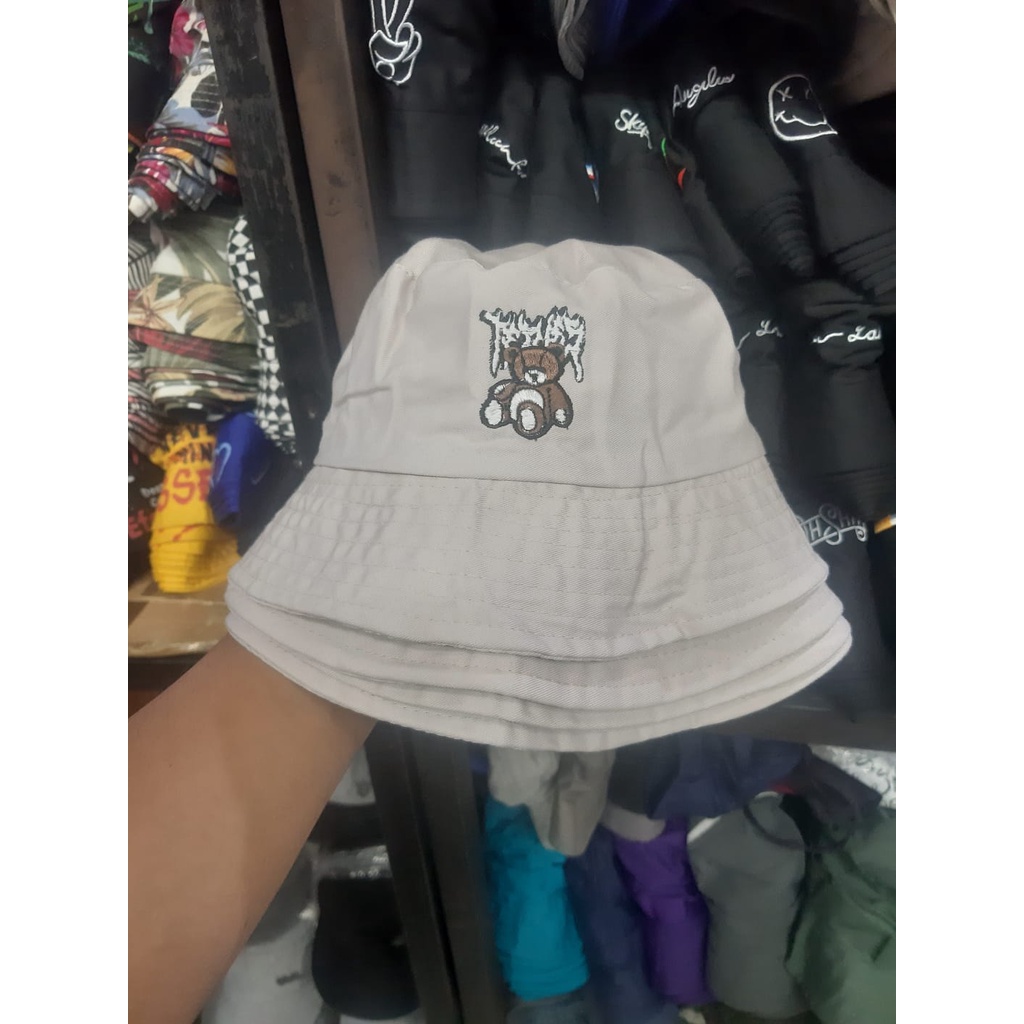Topi Bucket Import Pria/Wanita Bucket Bordir Bear Topi Bucket Beruang
