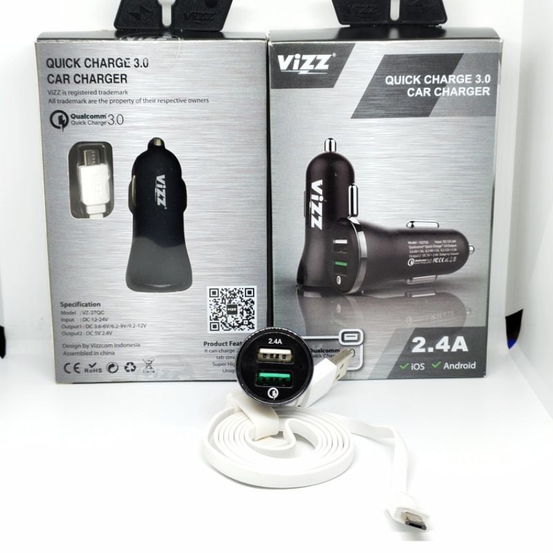 Car Charger / Saver Mobil / Cas Mobil Vizz VZ27QC Fast Charging 2.4A Kabel Micro Usb Original Vizz