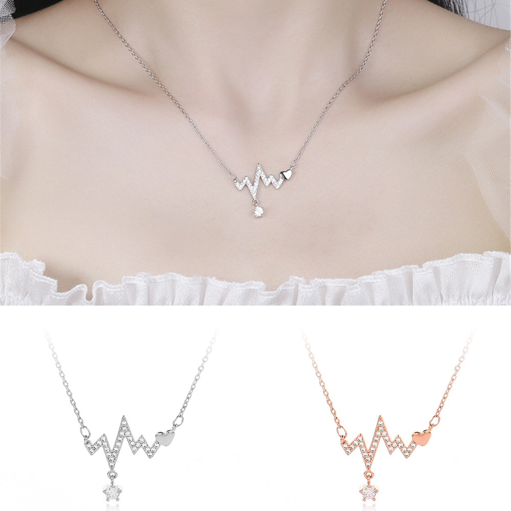 【COD Tangding】Heart Beating Pendant Necklace Choker Jewelry Fashion Simple Silver Gold Color