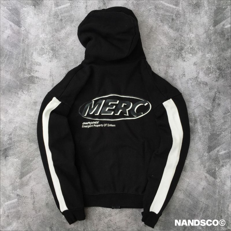 [ THRIFT ] Acover "MERC" Logo Zipper Hoodie - Hitam