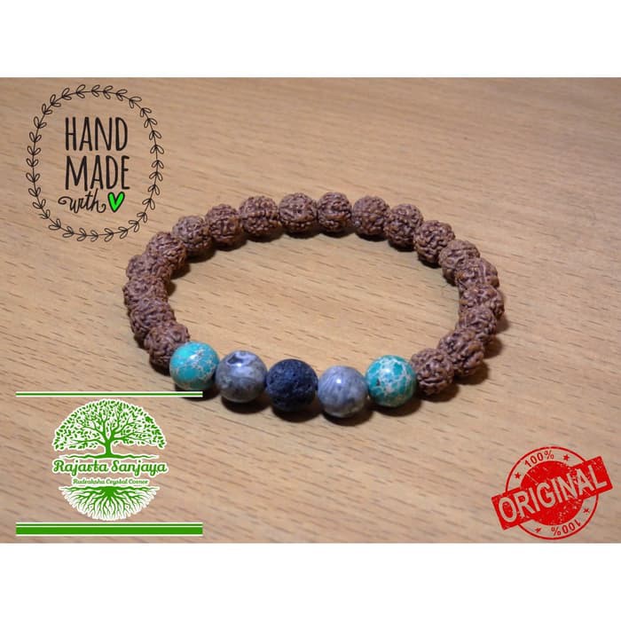 HUT RI SALE 8.8 Gelang Handmade Rajarta Kesehatan Fashion Rudraksha Kombinasi Kristal Model 01