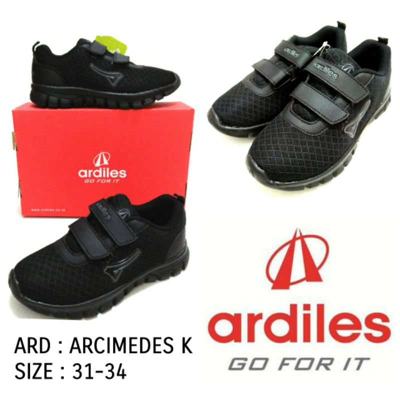 SEPATU SEKOLAH ANAK UNISEX  KREKETAN FULL HITAM  ARDILES  ARCIMEDES 1 WARNA SIZE 31-34