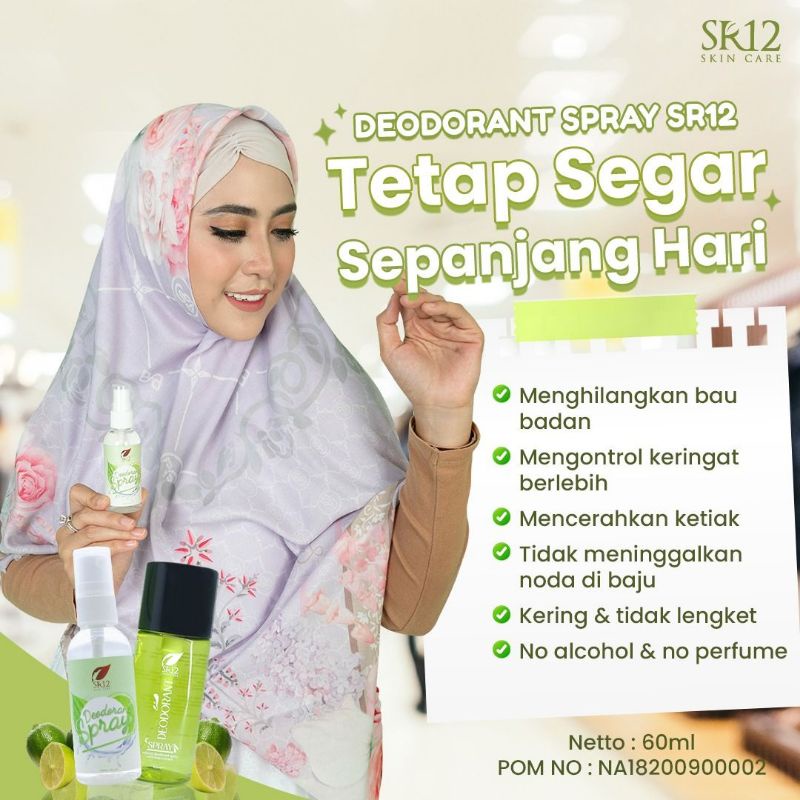 Deodorant Spray SR12 60 ml Deodorant Terbaik Tawas Cair Menghilangkan Bau Badan Tidak Sedap Dan Memutihkan Ketiak Herbal BPOM Best Seller Indonesia
