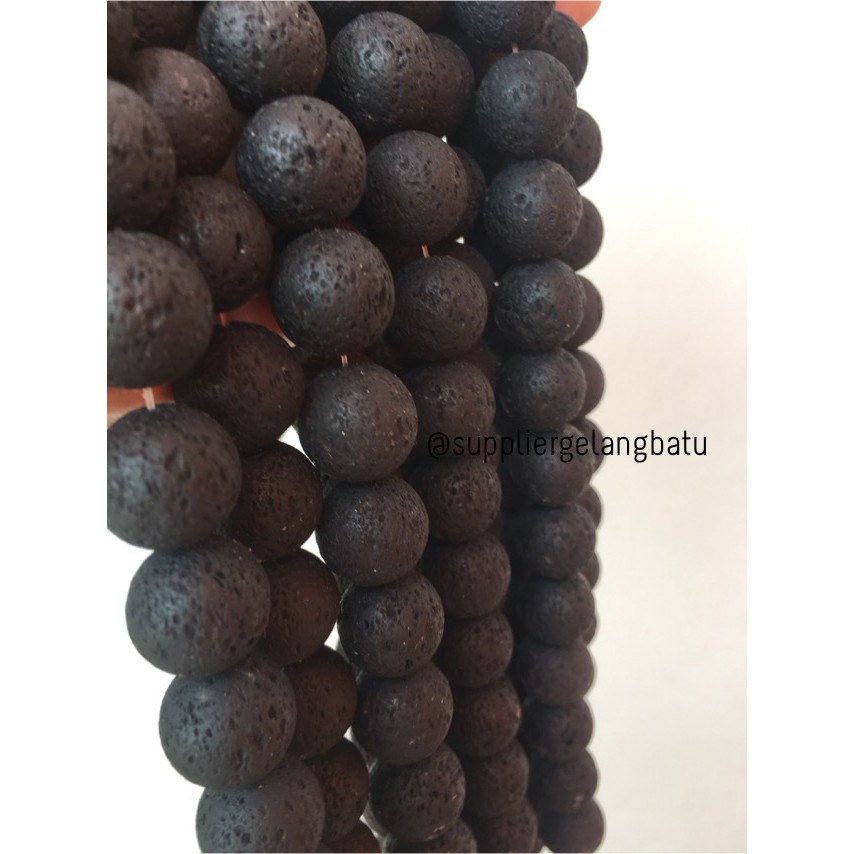 bahan rencengan lava stone kalung gelang 16mm larva merapi akik hitam gelap supplier aksesoris craft