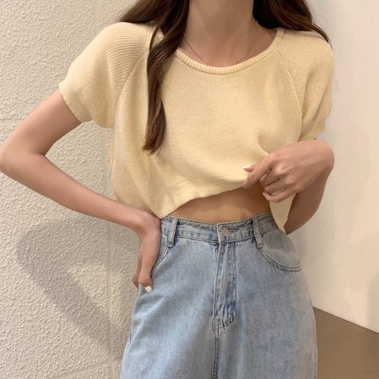 Terbaru Low Crop Oneck RIB / Atasan Crop Top Wanita Korean Style