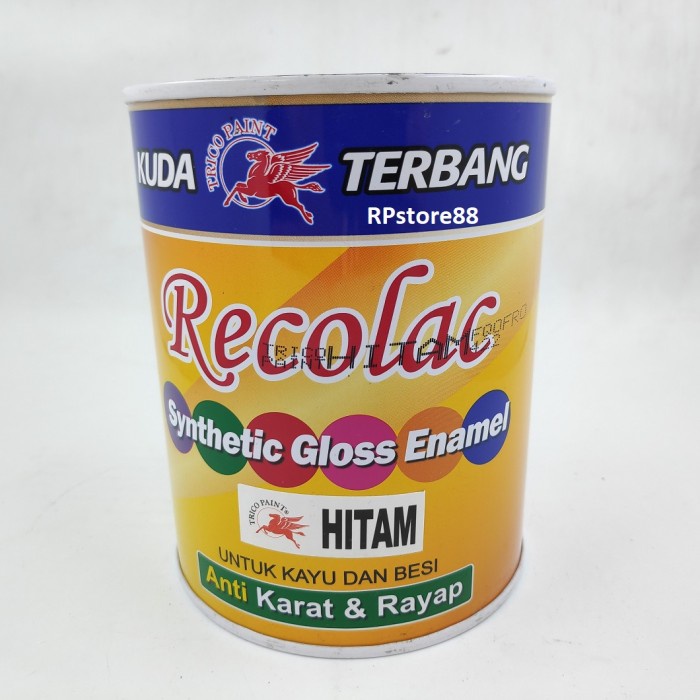 

kayucat- cat minyak recolac kuda terbang 1kg - cat kayu besi - hitam dan putih - hitam -cat kayu