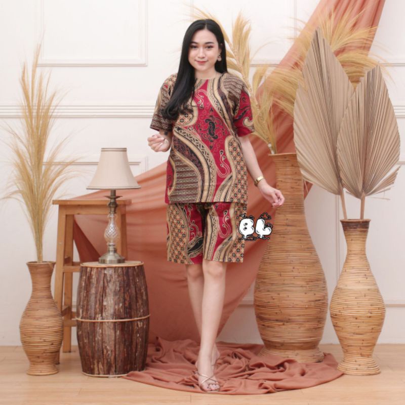 Baju Rumahan - SETELAN BATIK ,baju santai, SETELAN BATIK CELANA PENDEK Setelan atasan batik babydoll
