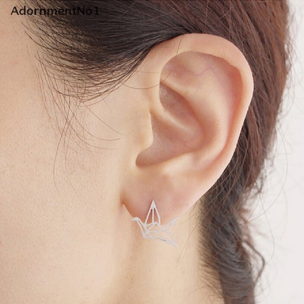 (AdornmentNo1) Anting Tusuk Gantung Desain Origami Bangau Hollow Untuk Wanita