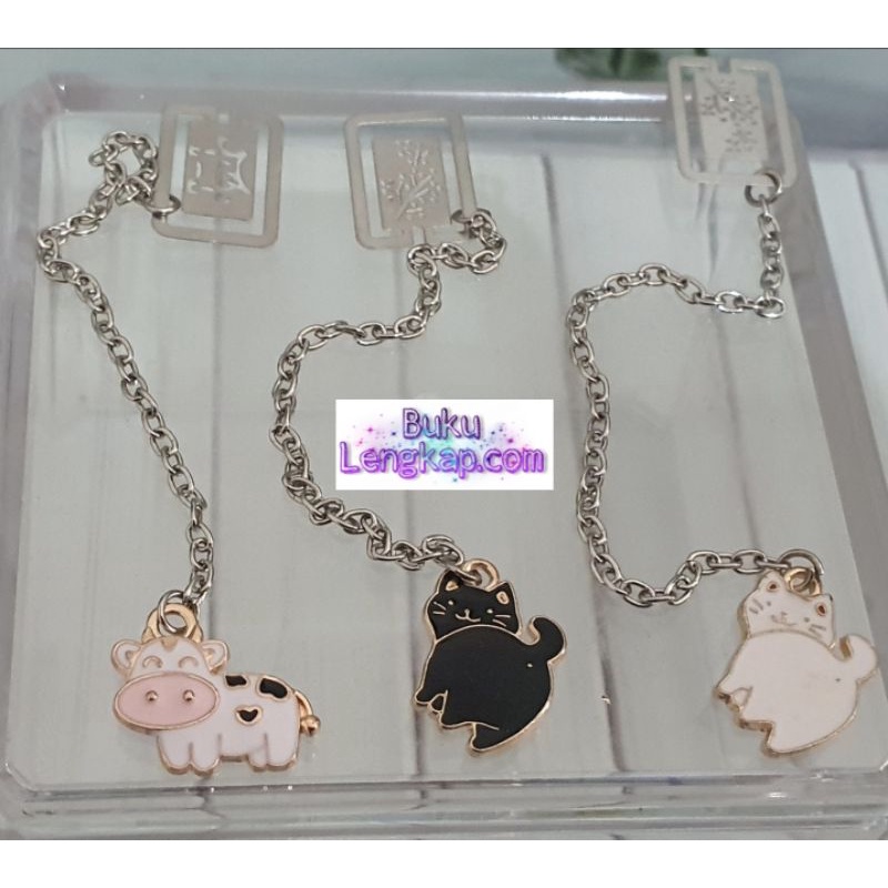 

incessbella Pembatas Buku rantai / bookmark sapi / kucing / cow / cat Bahan Metal Untuk Sekolah / Kantor