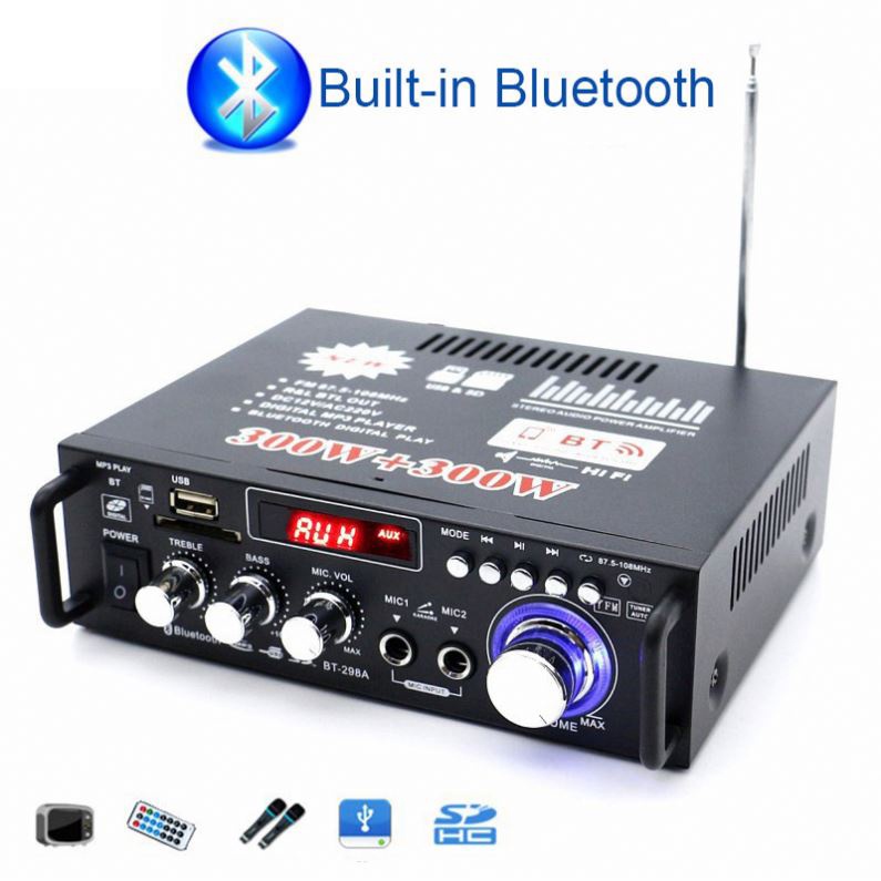 Audio Amplifier Bluetooth EQ Karaoke Home Theater FM Radio 600W