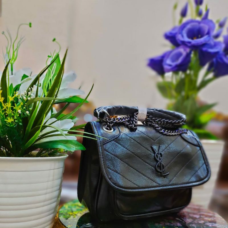 TAS YSL NIKI CHAIN CRINKLED UILTED LEATHER SELEMPANG IMPORT WANITA PREMIUM ||YSL