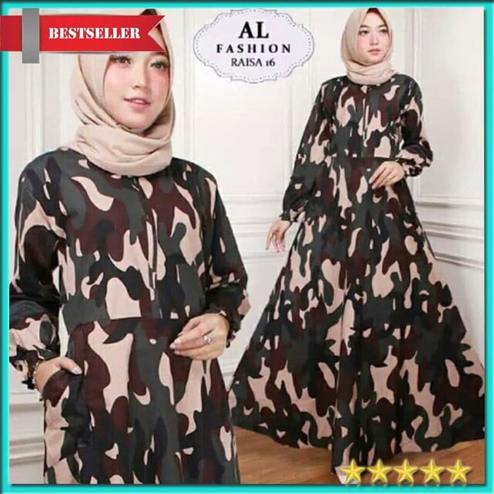 MUSLIMAH"Raisa army baju gamis wanita long dress maxi dress baju muslim wanita"