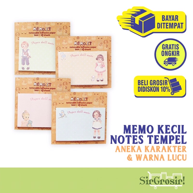 

CUTE STICKY NOTES - Memo Tempel Notes Pesan Catatan Gambar Kartun Karakter Lucu Imut Aneka Warna