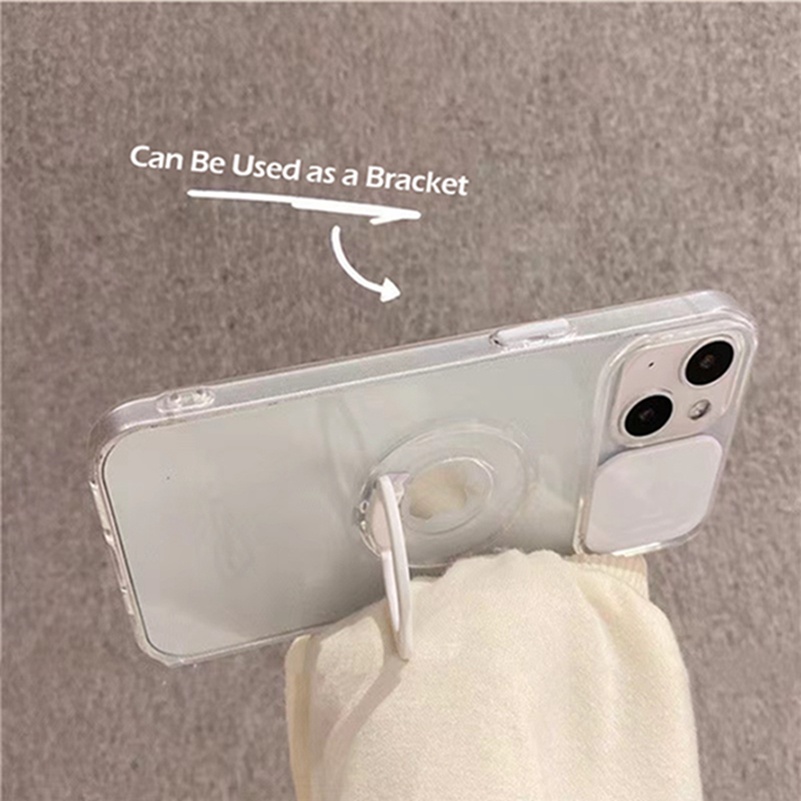 Casing For iPhone 14 13 12 11 Pro Max X XR Xs Max 7 8 6 6s Plus SE 2020 Push-pull Camera Lens Protection Phone Case With Bracket Ring Holder Transparent Shockproof Silicone Soft TPU Protective Cover