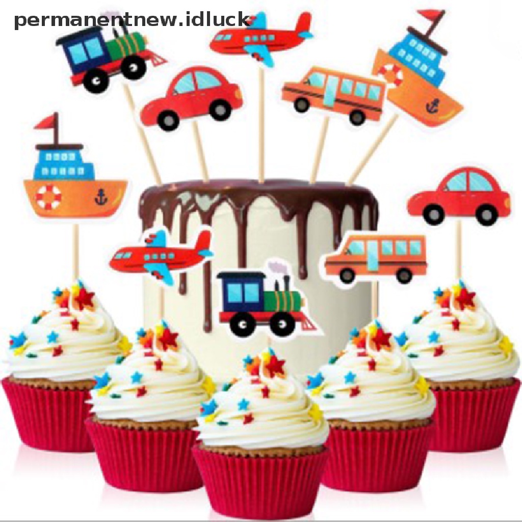 10 Pcs Topper Cupcake Bentuk Kartun Mobil Transportasi Untuk Pesta Ulang Tahun Anak