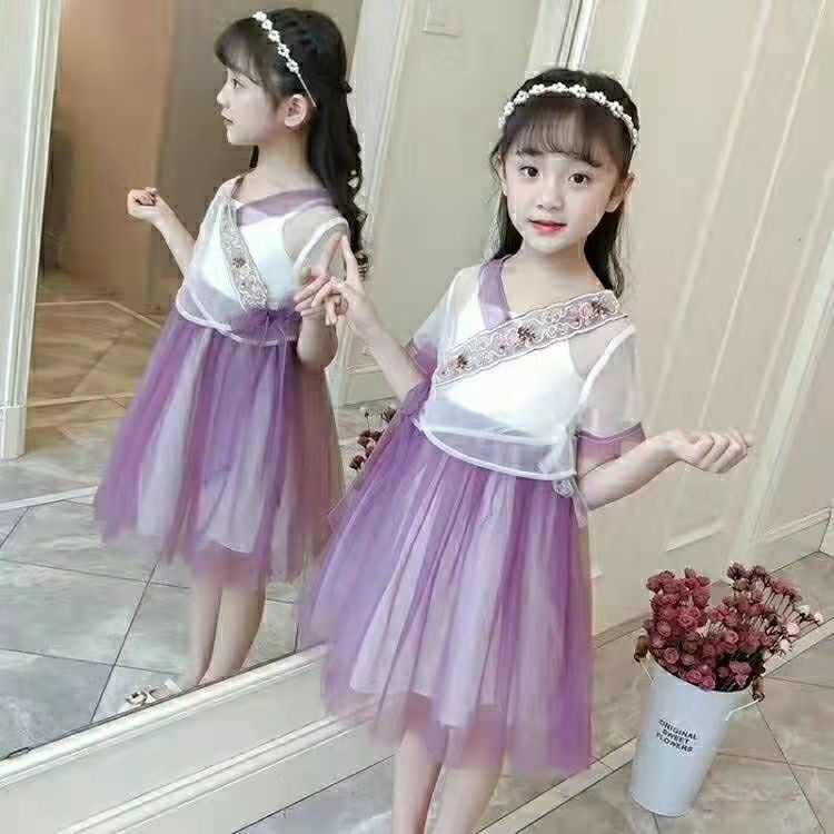 (LOLI-JKT)BD-173 DRESS ANAK 2IN1 OPOCH GREEN PURPLE SIZE 110-160