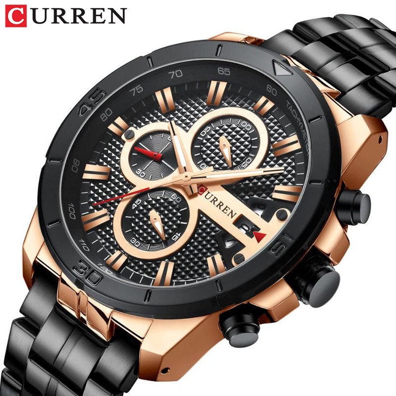 CURREN 8337 Jam Tangan Pria Analog Stainless Steel Chronograph Aktif WATCHKITE WKOS