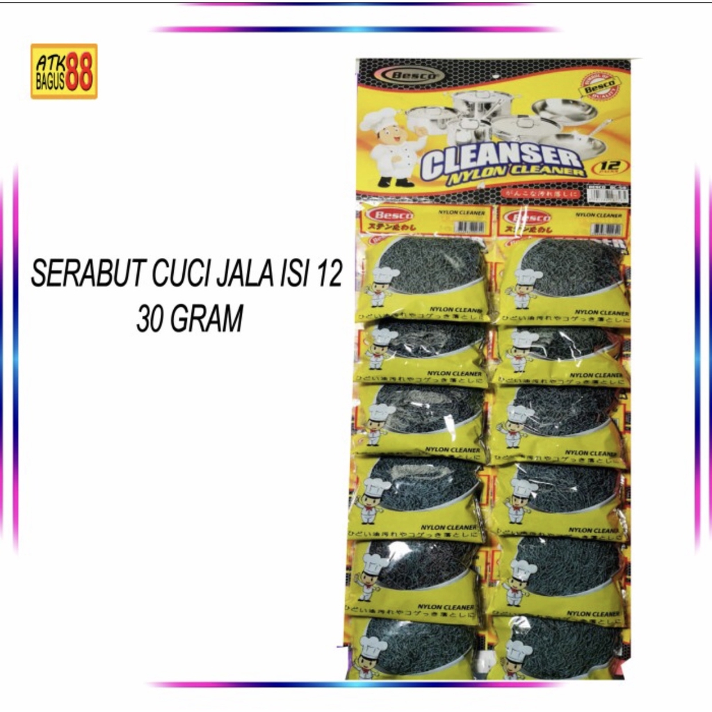 1 lusin SERABUT CUCI PIRING STEELWOOL BAHAN NYLON JARING JALA / SERAT BAJA