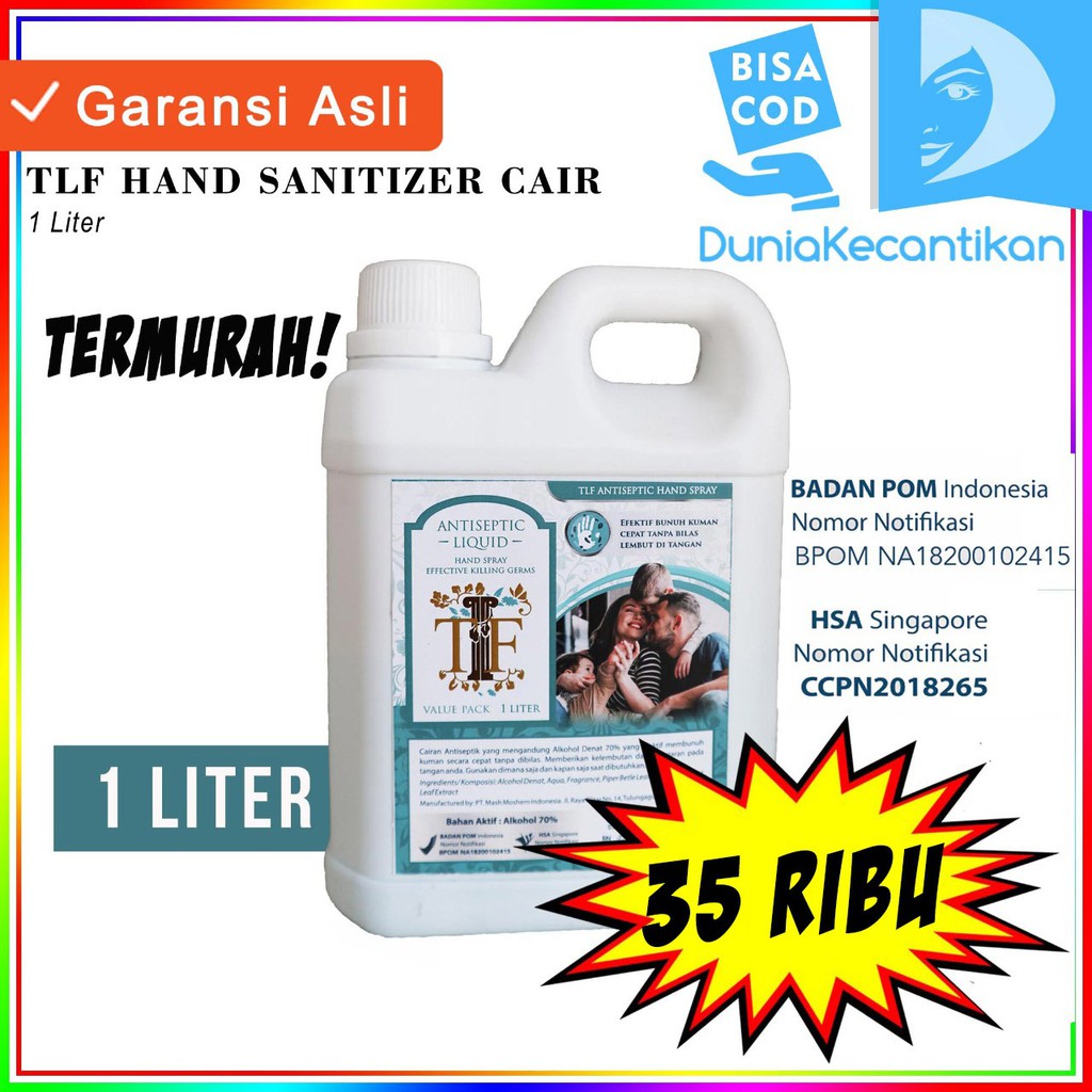 Hand Sanitizer Cair 1 Liter TLF BPOM / Hand Sanitizer Liquid / Antiseptik Anti Virus Spray Liquid 1L