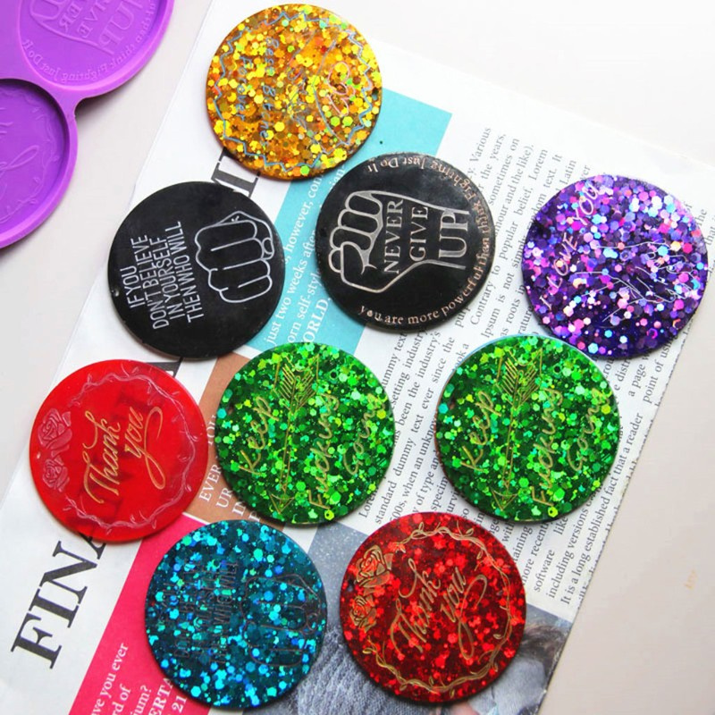 Glitter Motivational Keychain Resin Mold Round Inspirational Words Charms Keyring Resin Mold Jewelry Crafts