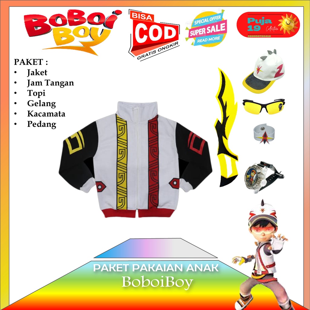 COD dan BEBAS ONGKIR paket jaket kostum anak boboiboy jaket gelang topi jam tangan pedang kacamata b