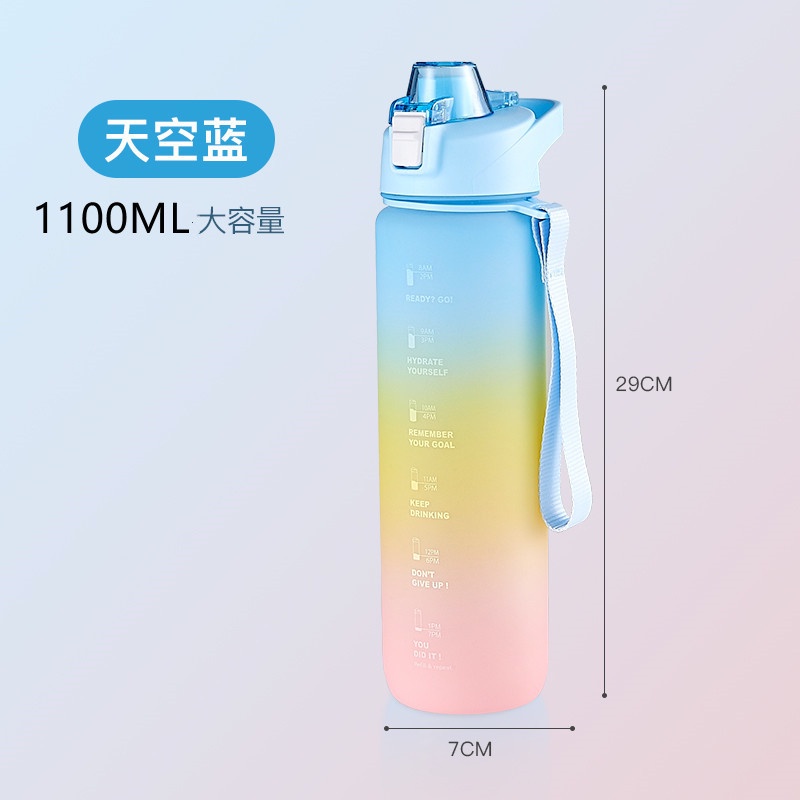 Botol Minum Motivasi 1 liter Tutup Flip Drink Reminder Botol Minum Tumbler Olahraga Sport Unik 1 liter-Sky blue