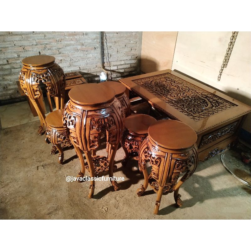 1 SET POT CUMI ISI 3PCS NAKAS CINA KECIL UKIR MEJA TEMPAT AQUA DEKORASI PAJANGAN RUANGAN FINISHING NATURAL BAHAN KAYU JATI FURNITURE JEPARA-5