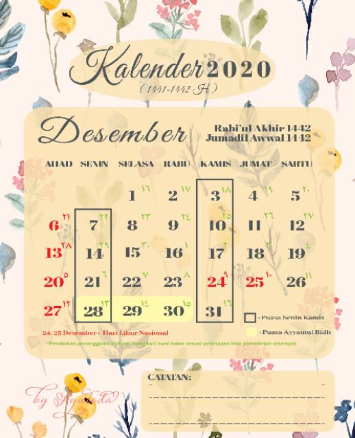 Kalender Puasa 2020 Duduk Mini Masehi Dan Hijriyah