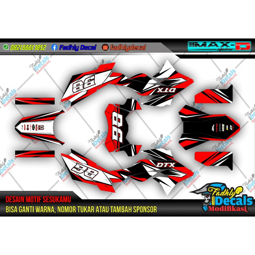 Decal Dtracker Putih Merah Hitam Keren Sticker Fullbody
