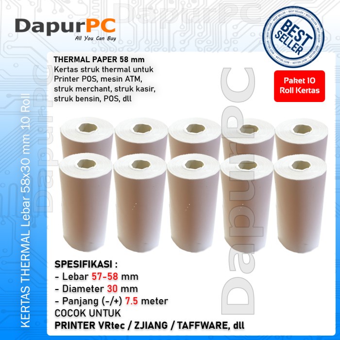 

Thermal Paper 58 X 30 mm 10 Roll Kertas Struk Untuk ATM Printer Zjiang