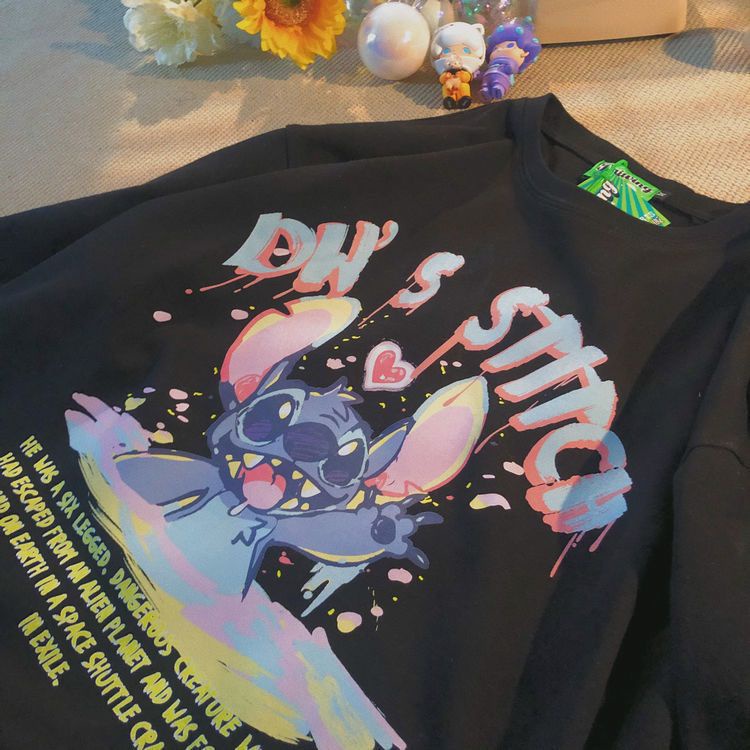 Overtee Tshirt Oversize Wanita Motif Stitch Rainbow