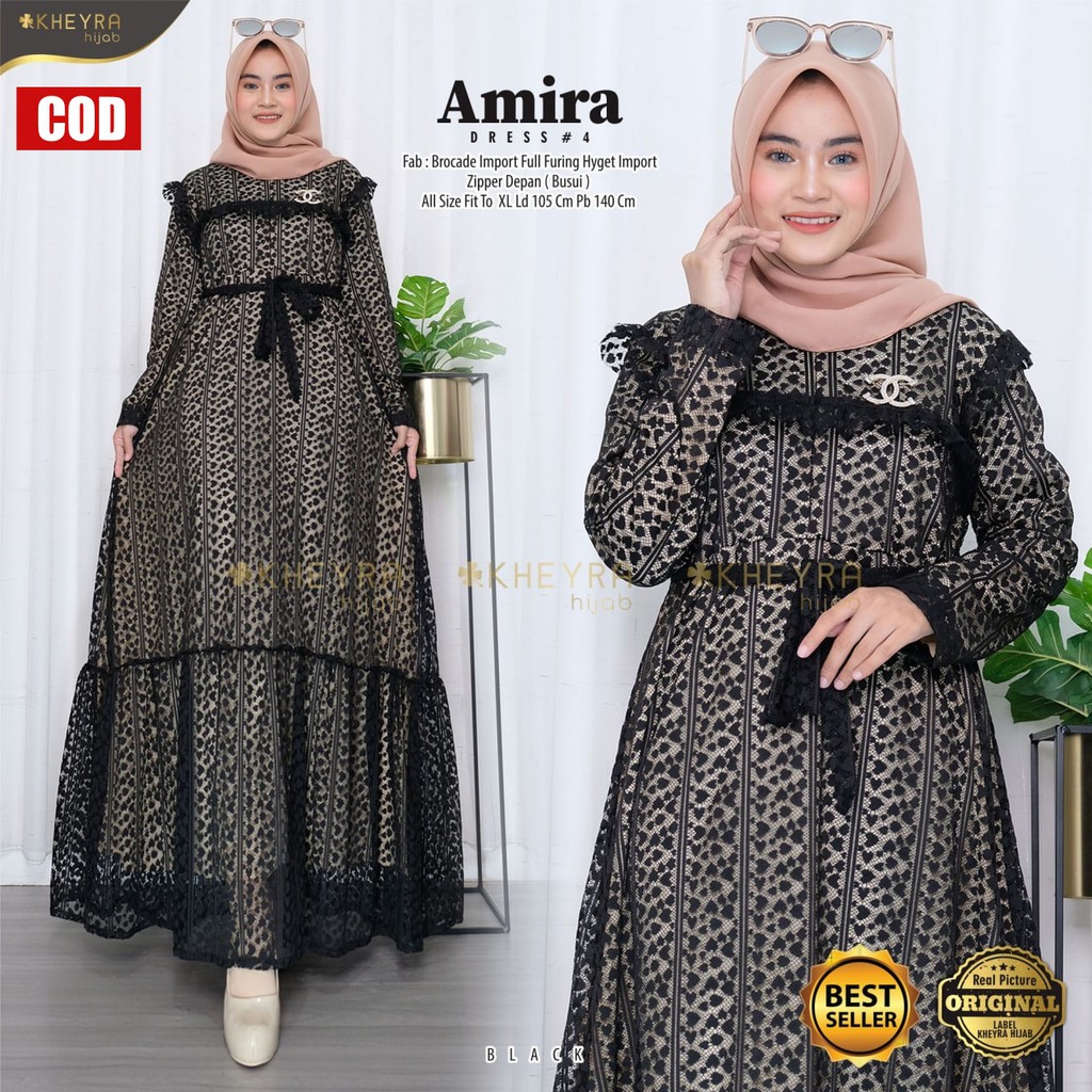 AMIRA DRESS #4 Gamis Maxi Brocade Import Full Furing Hyget Busui / Gamis Brukat / Gamis Brokat Mewah