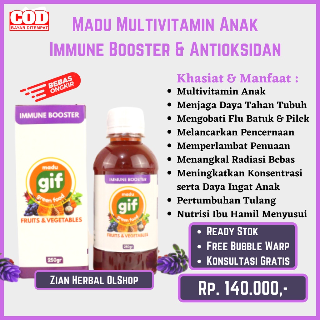 Jual ORIGINAL MADU GIF Herbal Immune Booster Multivitamin Anak Dan Food ...