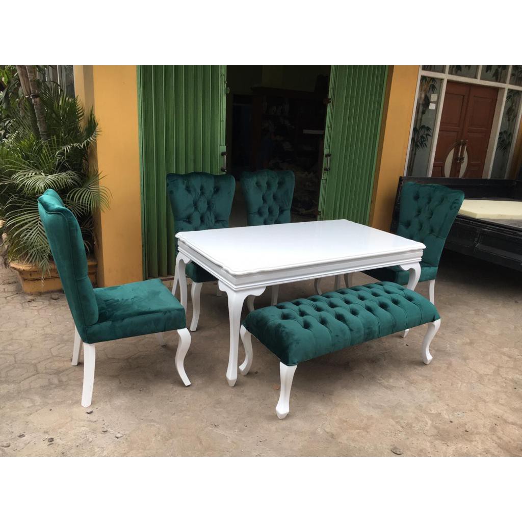 Set Meja Makan Modern Minimalis 4 Kursi + Stool Bench