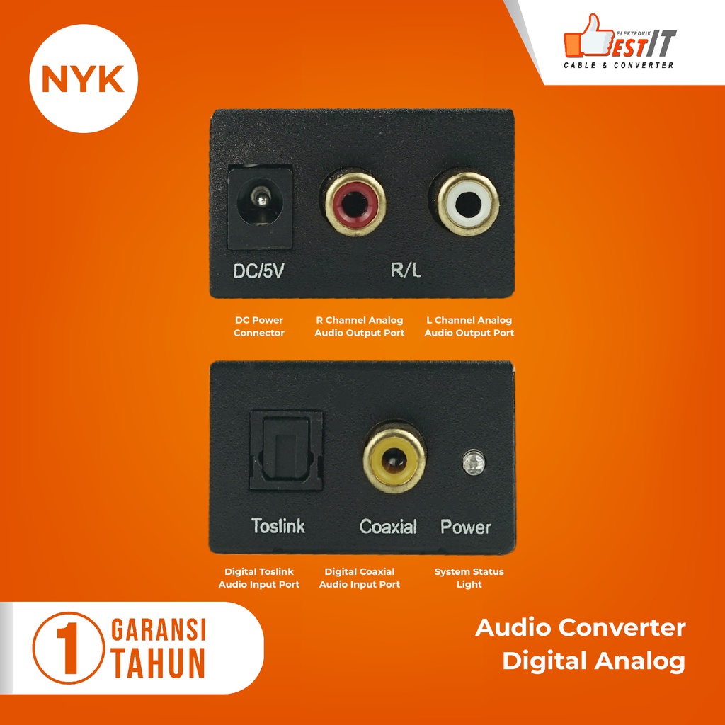 Audio Digital to Analog RCA Converter Coaxial to RCA untuk LED TV BluRay atau DVD Player