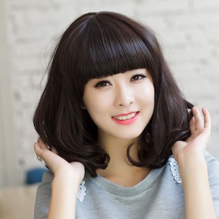 Wig Rambut Dewasa Full Lace Pendek Bergelombang / Short Hair Extension Curly Poni Depan Rambut Palsu Natural C4 F697