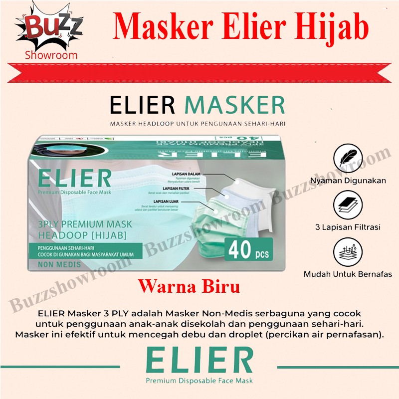 Masker ELIER Headloop BOSON Hijab 3ply isi 40pcs Disposable Mask