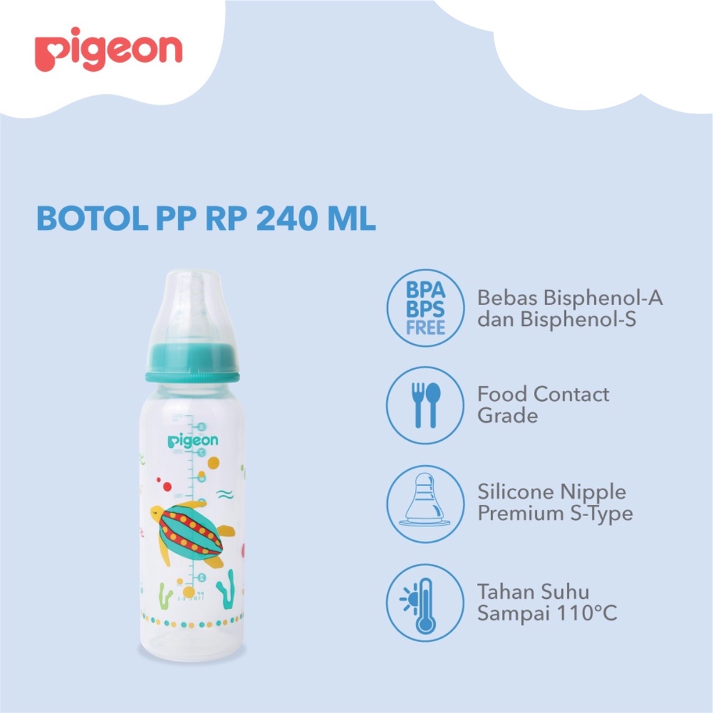 Pigeon Botol Susu Peristaltic Nipple Round Nursing Bottle PP RP Slim Neck Turtle Penyu Belimbing 240ml