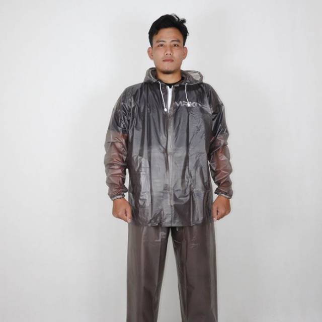 RAIN COAT Setelan Jas Hujan Celana Pria Wanita Unisex Warna Hitam Polos Putih Transparan Murah L XXL