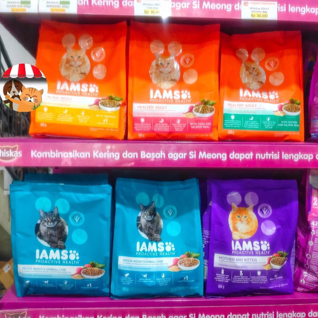 IAMS Cat Adult Chicken &amp; Salmon Dry Food Makanan Kucing Dewasa 400gr