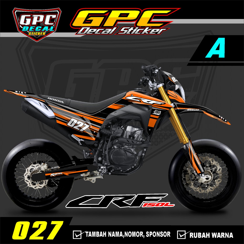 Decal Sticker CRF 150 L- Fullbody-Dekal stiker CRF 150 L Trail Supermoto orange kuning minimalis-027