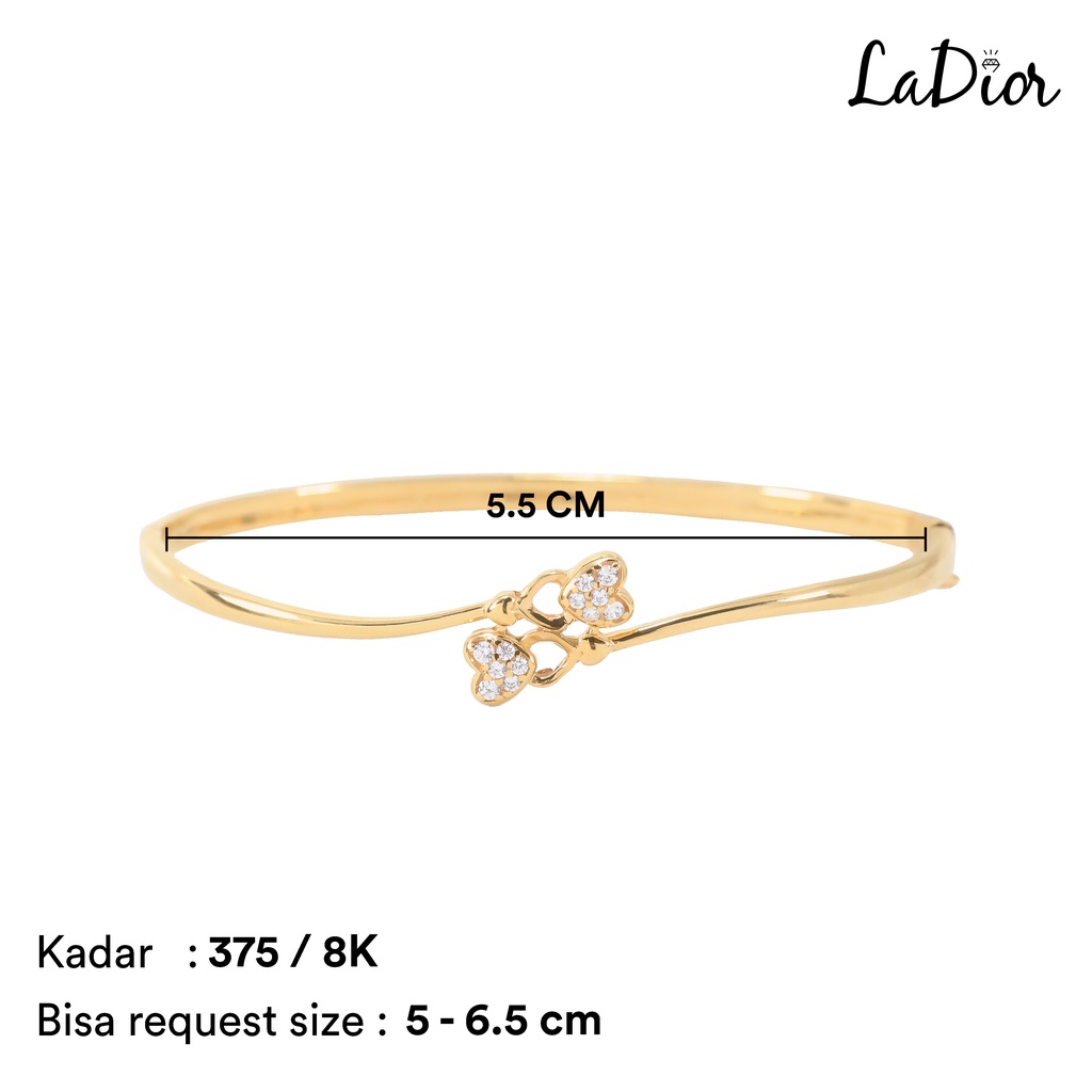 LADIOR - Gelang Oval Emas Asli Kadar 375 Model Tinju Hati Permata – 022 - 8K - Yellow Gold