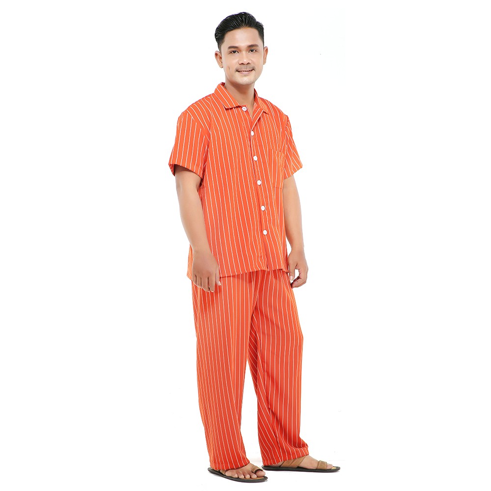 Zavyn Setelan Piyama Couple Setelan Kemeja Salur Orange