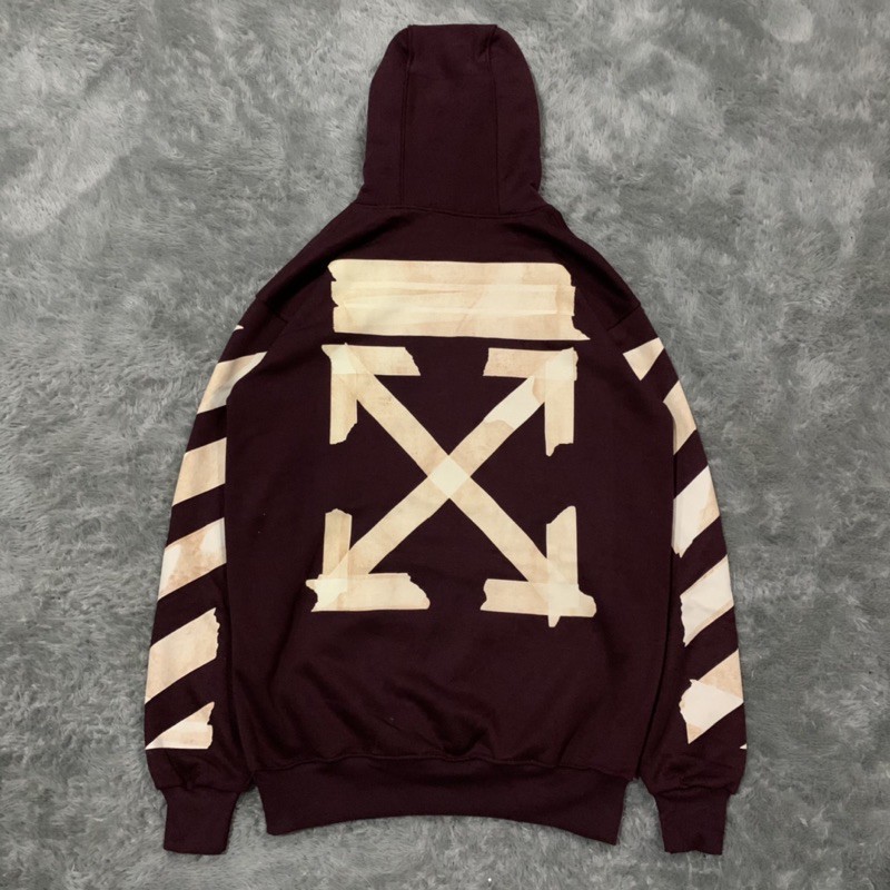 Sweater Hoodie Off White Tape Maroon Fulltag &amp; Lebel