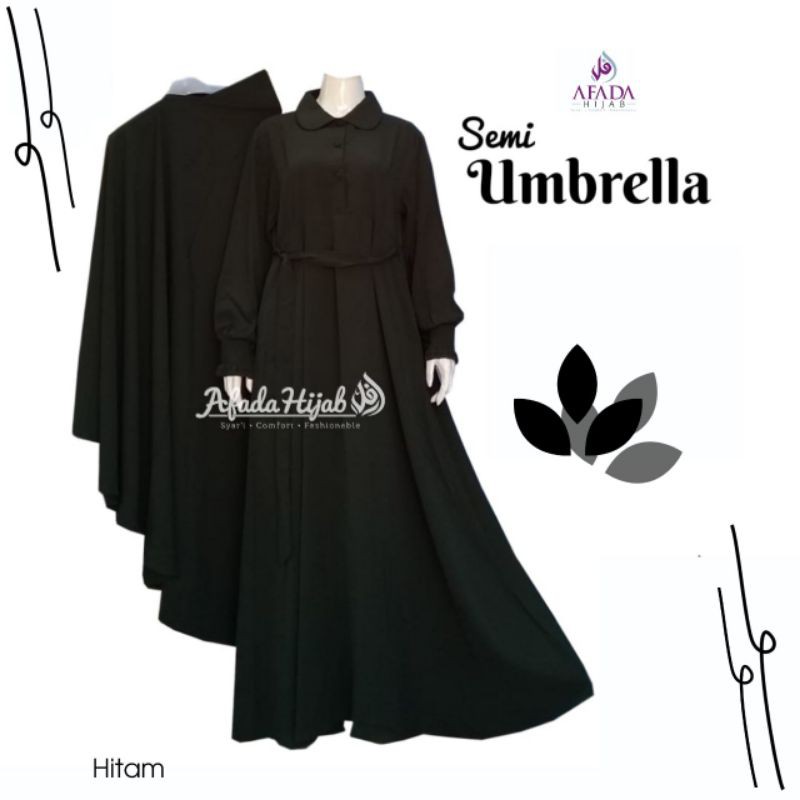 (AGEN RESMI AFADA HIJAB) SEMI UMBRELLA HITAM UK M DAN L
