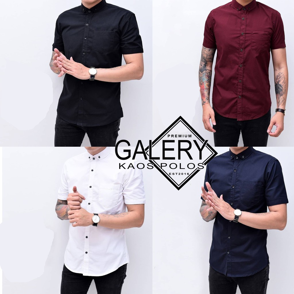 Kemeja Pria/Cowo Kantor Katun Size M.L.XL Kasual Lengan Pendek Polos Navy Blue Post Mode