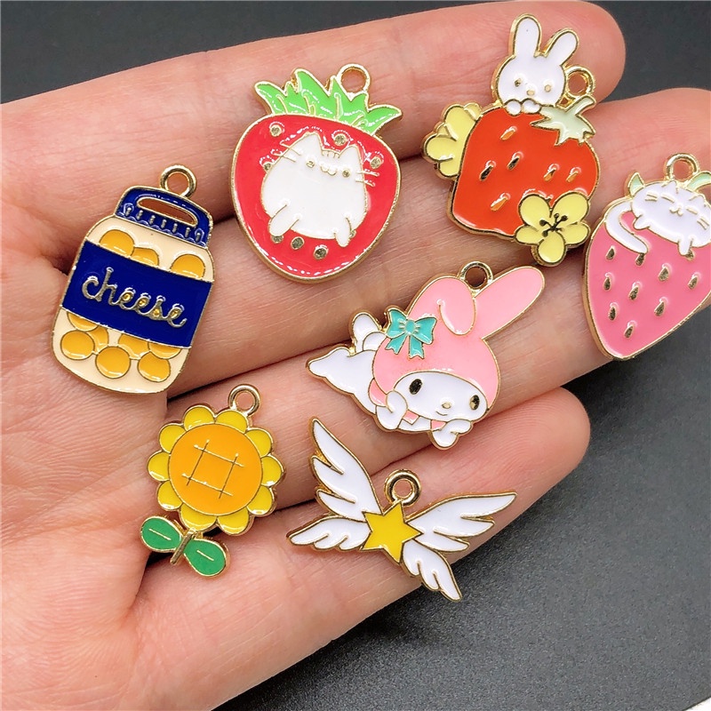 4pcs Liontin Enamel Bentuk Buah Strawberry Bunga Matahari Bahan Alloy Charms