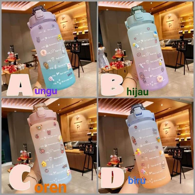Botol Minum Viral Murah Botol Motivasi Cantik 2 liter